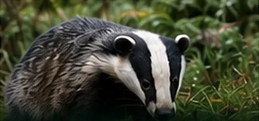 Badger in woodland undergrowth
